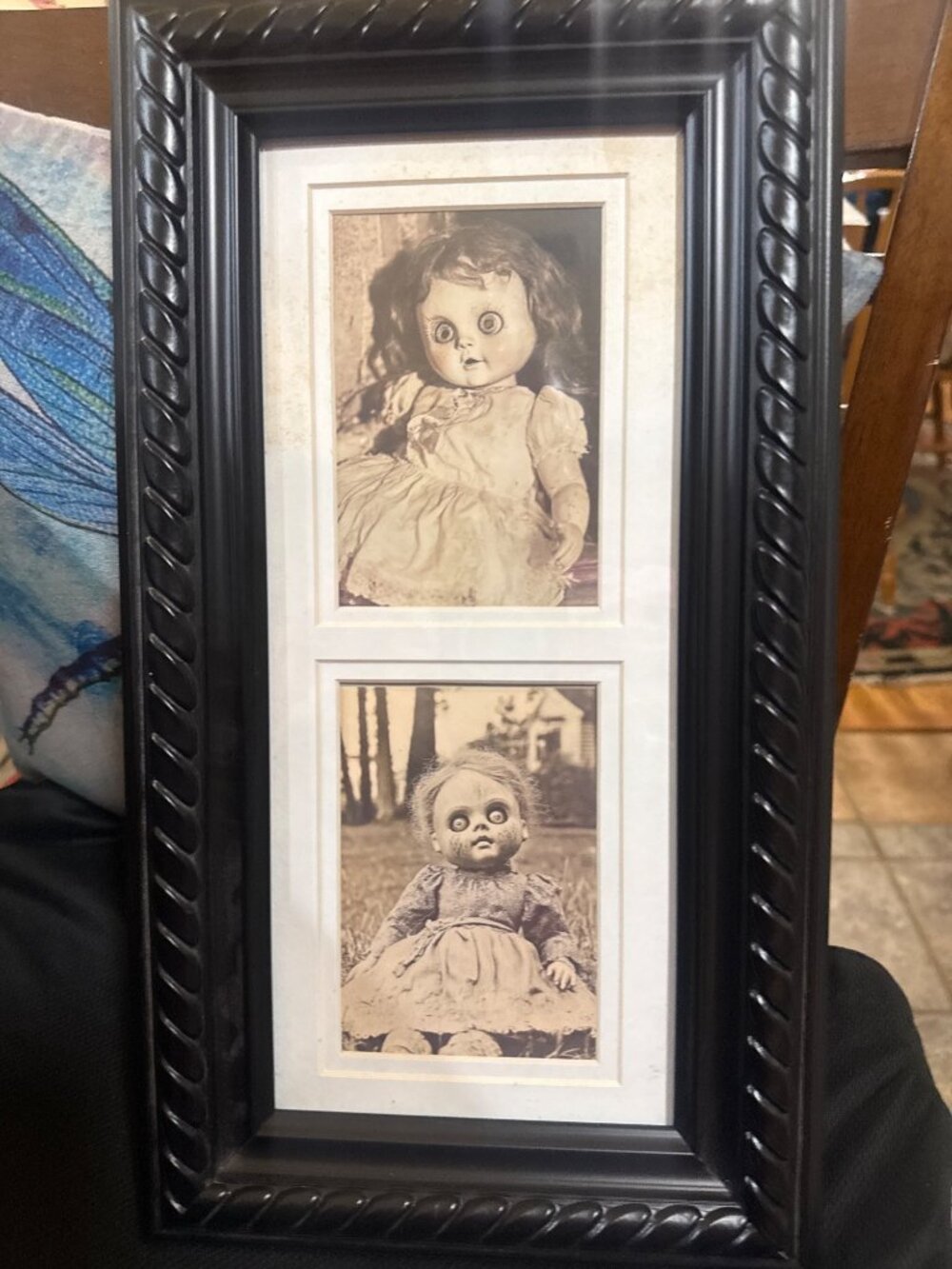 Halloween Vintage Gothic Creepy Doll Photos Double Frame Wall Art Collectible Bl